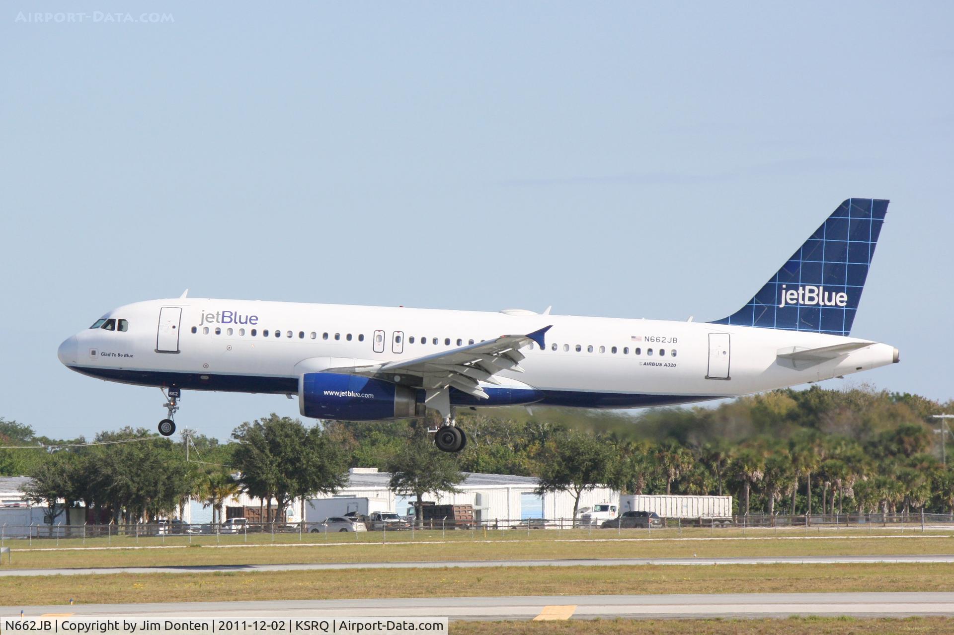 N662JB, 2007 Airbus A320-232 C/N 3263, Jet Blue Flight 341 on arrival to Runway 32 at Sarasota-Bradenton International Airport