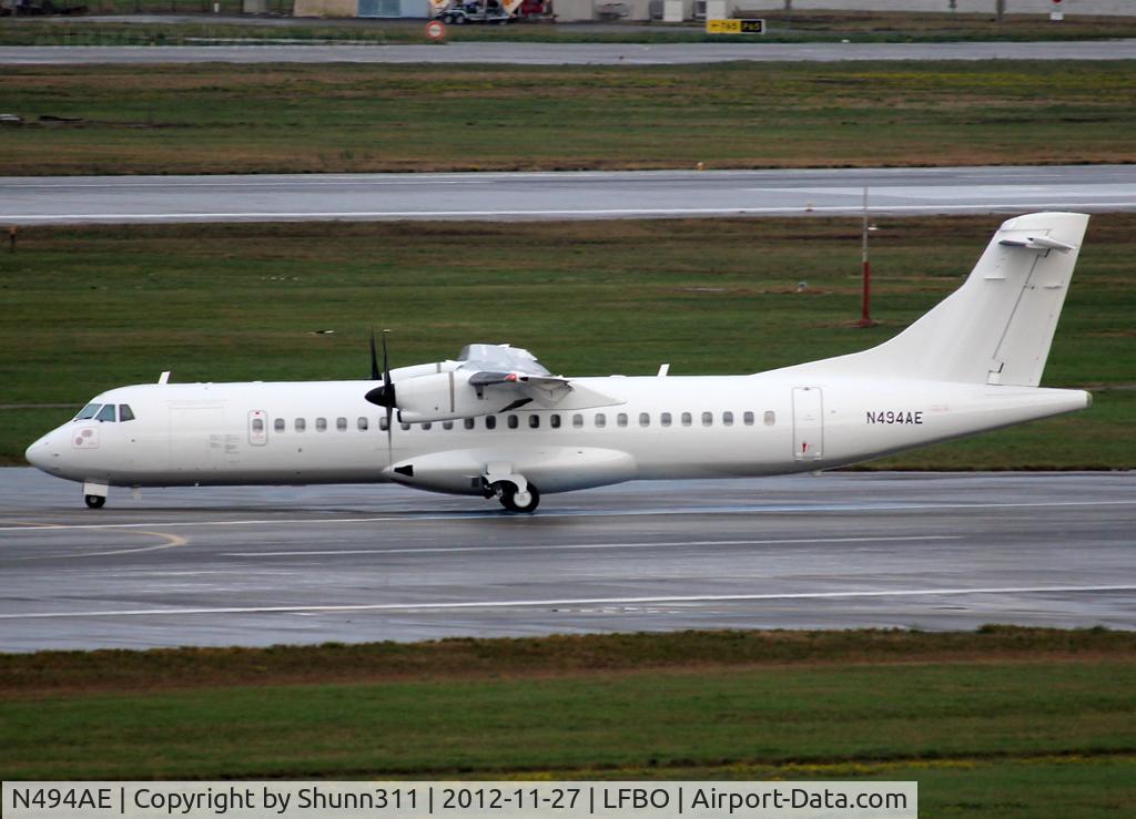 N494AE, 1997 ATR 72-212A C/N 494, Backtracking rwy 32L to Latecoere Aeroservice... All white c/s