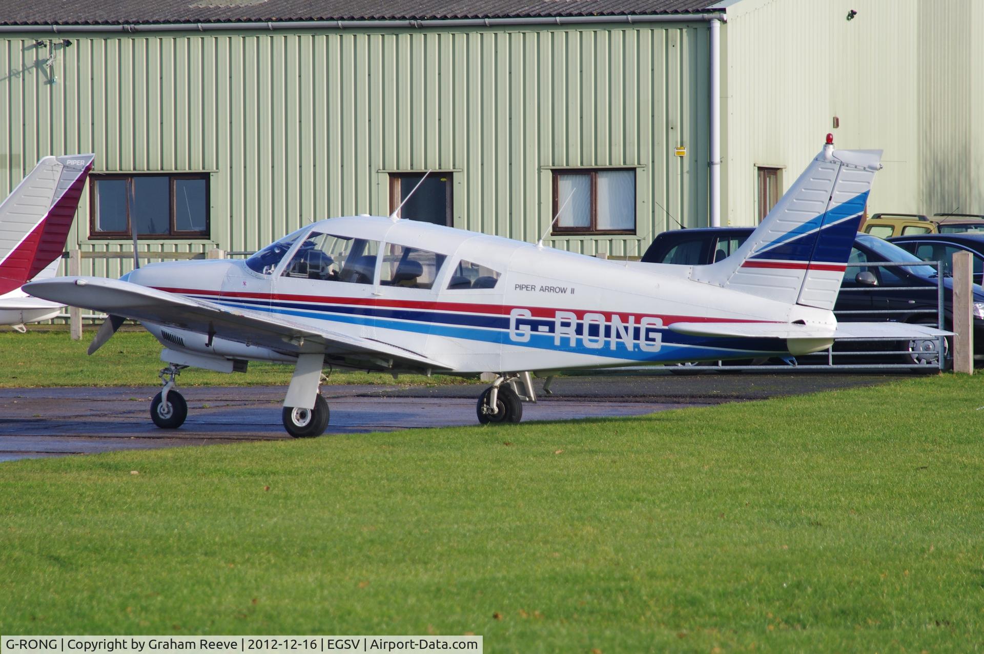 G-RONG, 1973 Piper PA-28R-200 Cherokee Arrow II C/N 28R-7335148, Parked at Old Buckenham.