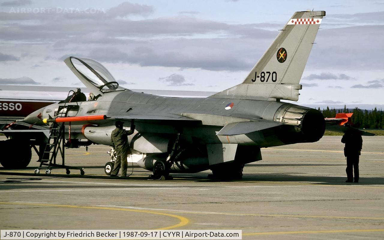 J-870, 1984 Fokker F-16A Fighting Falcon C/N 6D-87, flightline at CFB Goose Bay