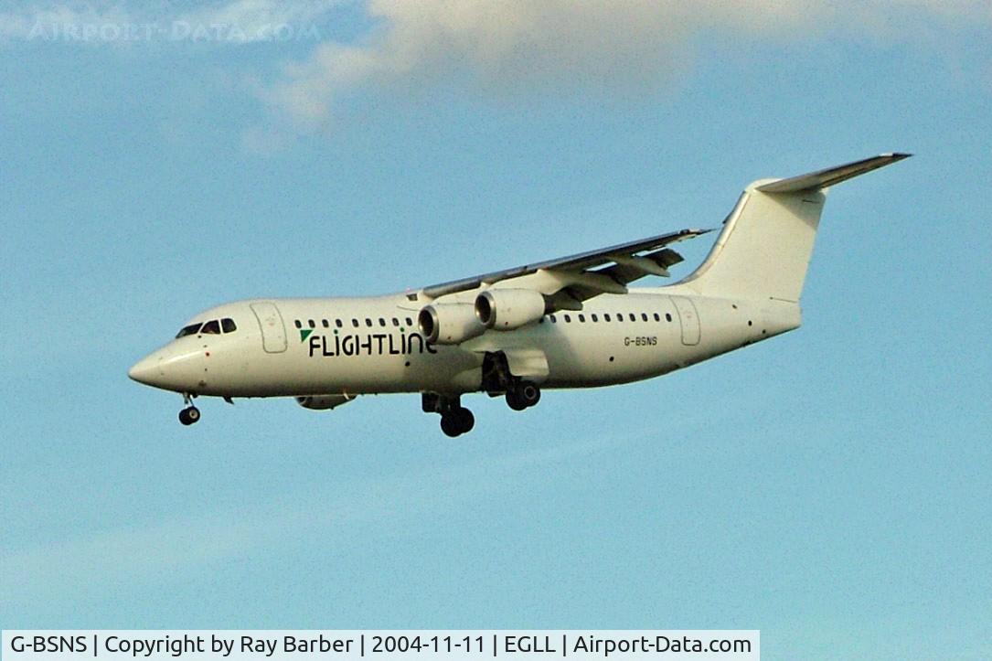 G-BSNS, 1990 British Aerospace BAe.146-300 C/N E3169, British Aerospace BAe 146-300 [E3169] (Flightline) Heathrow~G 11/11/2004