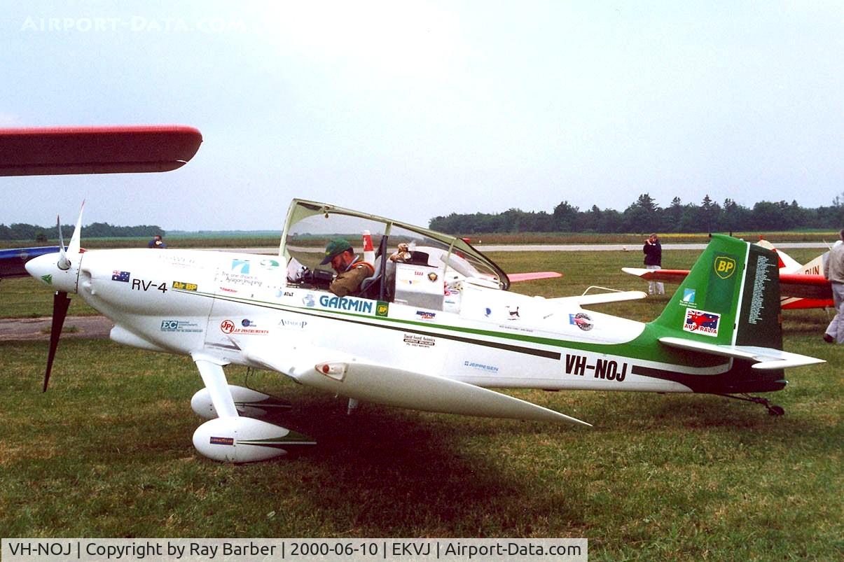 VH-NOJ, 1991 Vans RV-4 C/N DA4, Van's RV-4 [DA4] Stauning~OY 10/06/2000. Jon Johanson in cockpit on around the world flight. He holds 48 FAI world records in this aircraft . Flew it round the world 3 times Heading East,West and North , flew first single engined plane over the South Pole