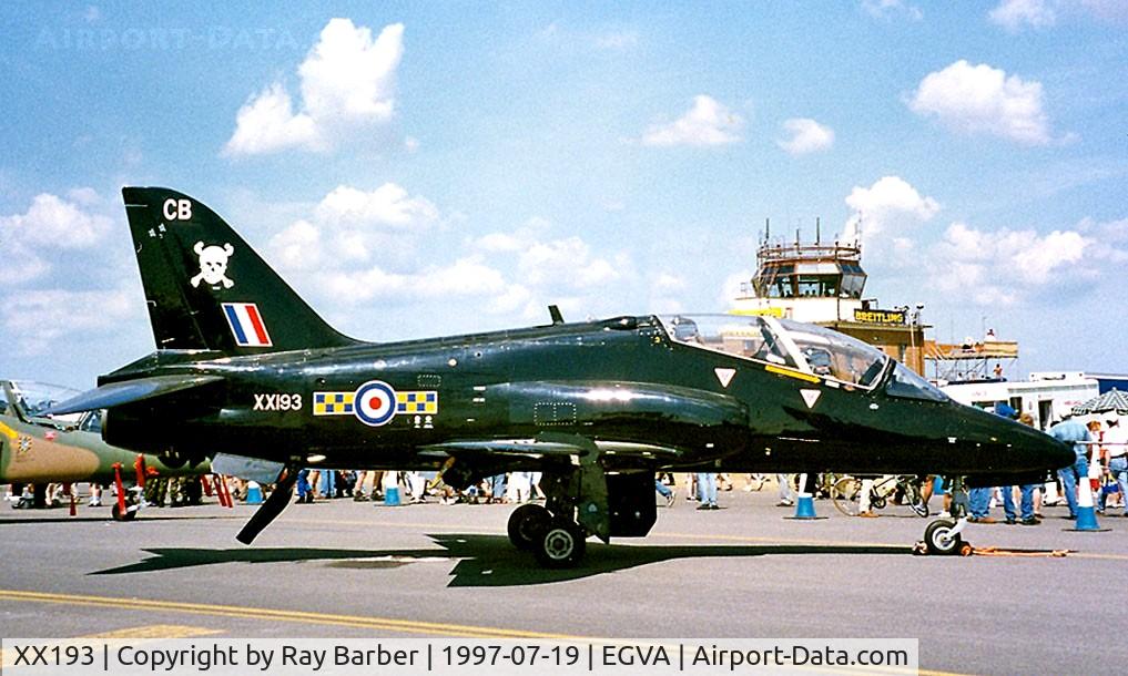 XX193, 1978 Hawker Siddeley Hawk T.1A C/N 040/312040, BAe Systems Hawk T.1A [312040] (RAF) RAF Fairford~G 19/07/1997. Cancelled after crashing into a railway bridge near Shap Cumbria~G on 1999-10-22.