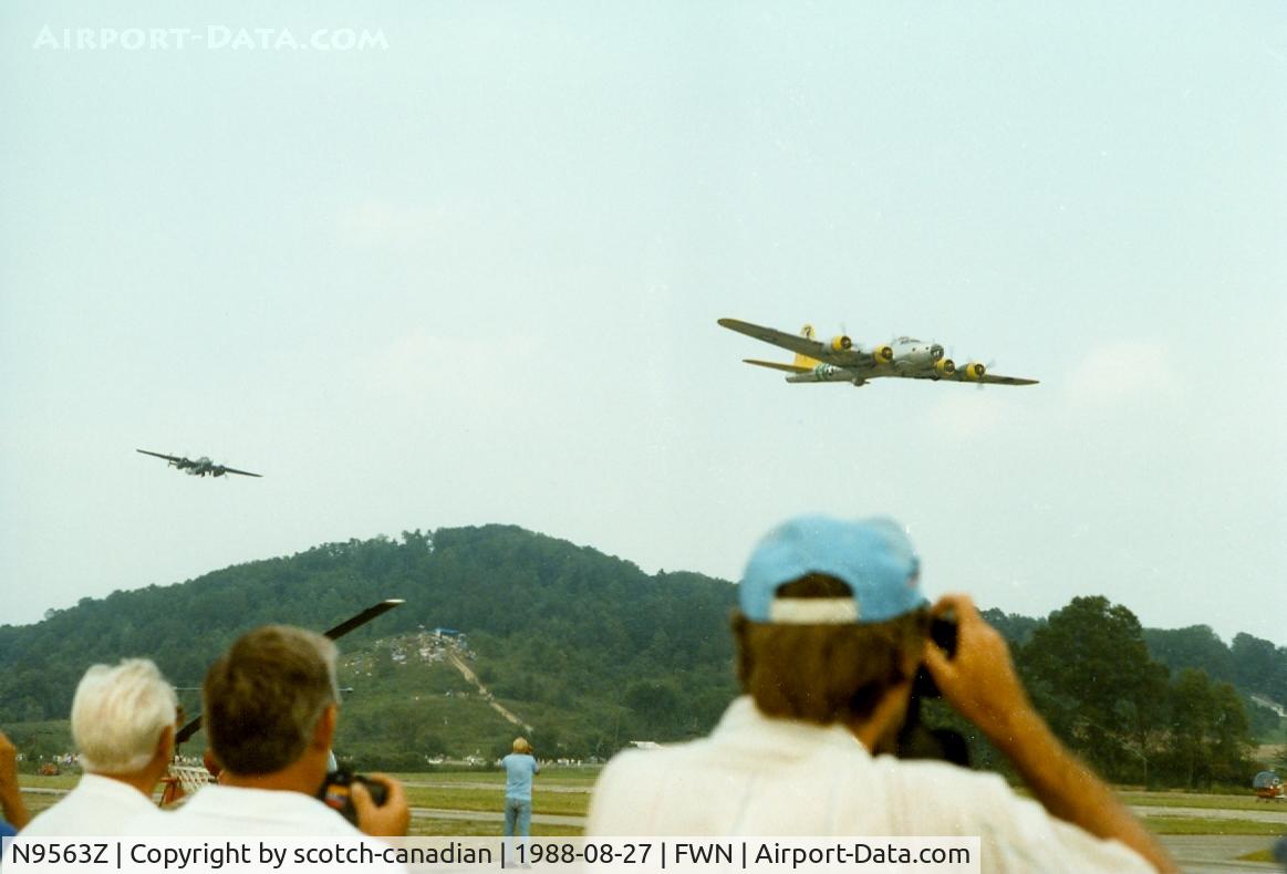 N9563Z, 1944 Boeing B-17G Flying Fortress C/N 32204, 1944 Boeing B-17G, N9563Z (Fuddy Duddy), and 1943 North American TB-25N, N9456Z (Briefing Time), at the 1988 Sussex New Jersey Air Show, Sussex, NJ