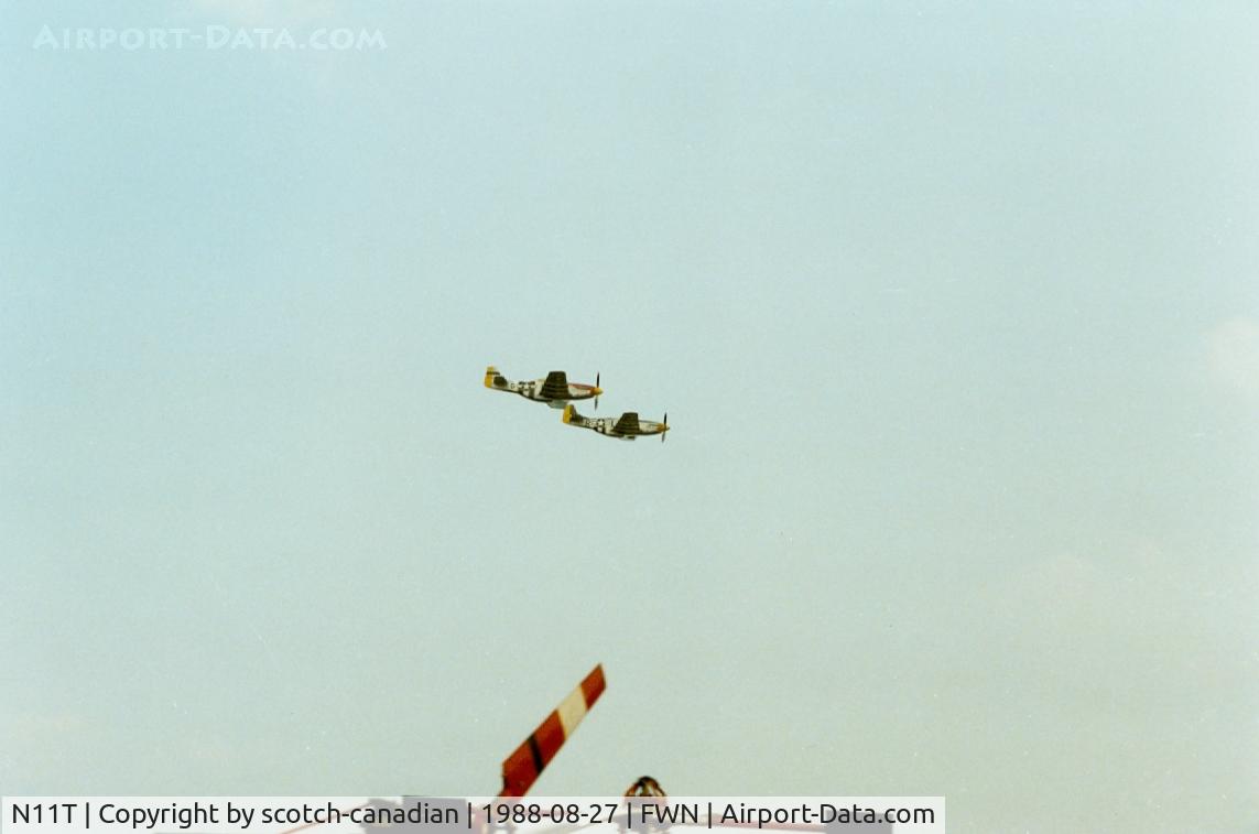 N11T, 1945 North American P-51D Mustang C/N 122-40965, 1957 North American P-51D, N11T (Damn Yankee) and another P-51D Mustang at the 1988 Sussex New Jersey Air Show, Sussex, NJ