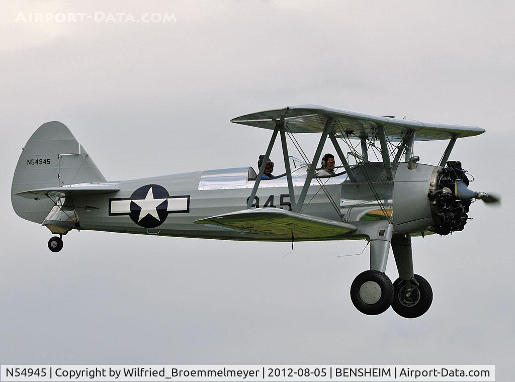 N54945, 1942 Boeing A75N1(PT17) C/N 75-4458, On short Final to Bensheim Airfield.