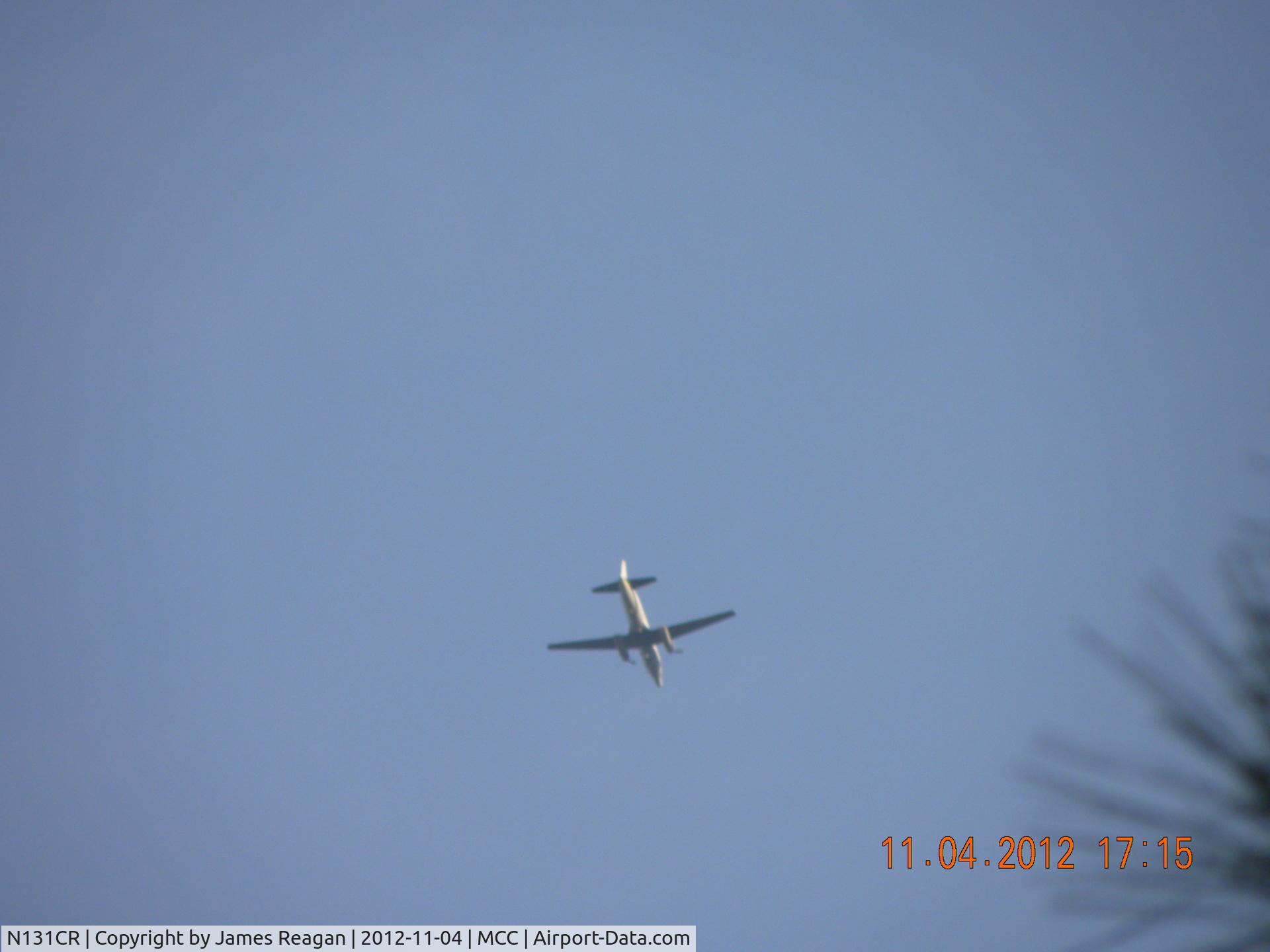 N131CR, 1955 Convair C-131B Samaritan C/N 271, Convair 440 (?) headed SE over Rocklin, CA.  Approx alt 10K, speed 200kts.  Aircraft also frequently flies the reverse route.  This shows the nose radome a little better than the other one.