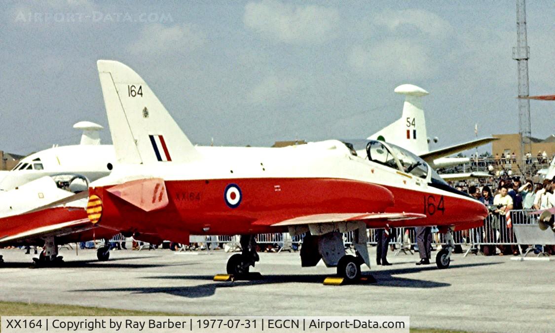 XX164, 1976 Hawker Siddeley Hawk T.1 C/N 011/312011, BAe Systems Hawk T.1 [312011] (RAF) RAF Finningley~G 31/07/1977. Image taken from a slide. Written off RAF Valley 1996-02-13.