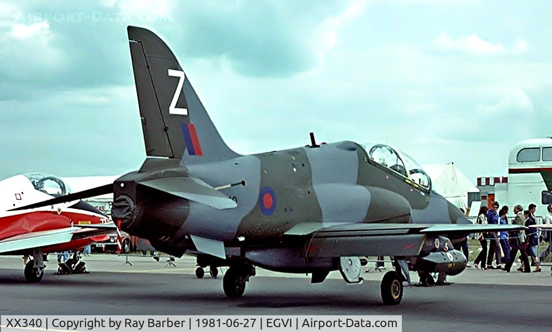 XX340, 1981 Hawker Siddeley Hawk T.1A C/N 189/312164, BAe Systems Hawk T.1A [312164] (RAF) RAF Greenham Common~G 27/06/1981. Image taken from a slide. Written off over the sea after colliding with Hawk XX333 in Sardinia 1985-09-26