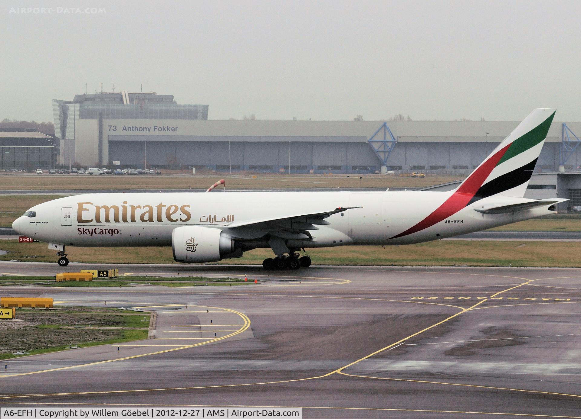 A6-EFH, 2012 Boeing 777-F1H C/N 35608, Taxi to runway 24 of Amsterdam Airport for take off.