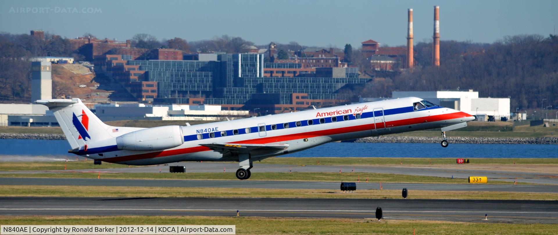 N840AE, 2002 Embraer ERJ-140LR (EMB-135KL) C/N 145656, Takeoff DCA