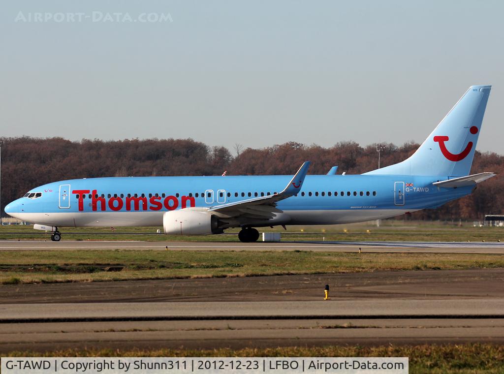 G-TAWD, 2012 Boeing 737-8K5 C/N 37265, Lining up rwy 14L for departure...