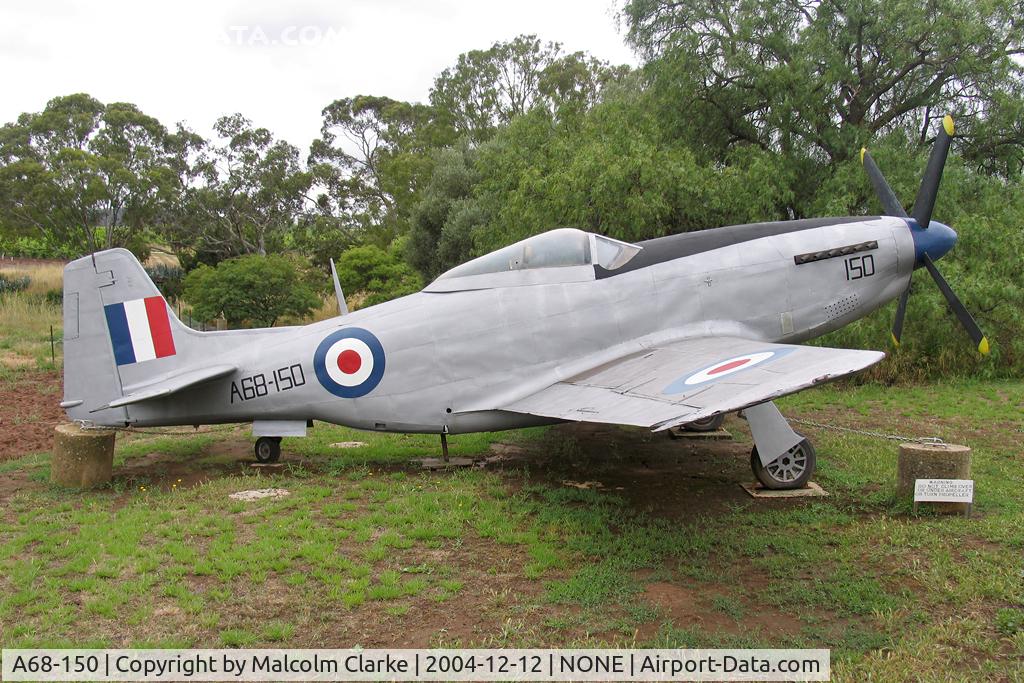 A68-150, Commonwealth CA-18 Mustang 23 (P-51D) Replica C/N None, This replica Mustang built entirely by hand is based on the aircraft used by Number 24 (City of Adelaide) Fighter Squadron (Citizens Air Force) that operated from the early 1950's through to June 1960 at Mallala airfield