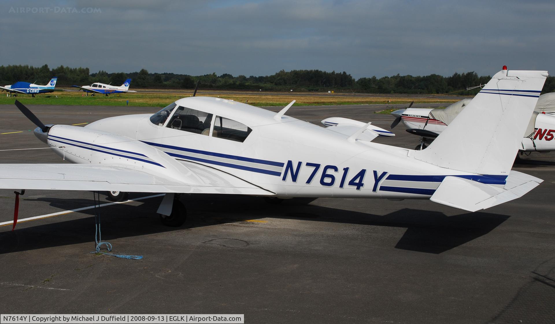 N7614Y, 1964 Piper PA-30-160 Twin Comanche Twin Comanche C/N 30-687, Visiting Twin Comanche parked on the back line at Blackbushe on 13th September 2008
