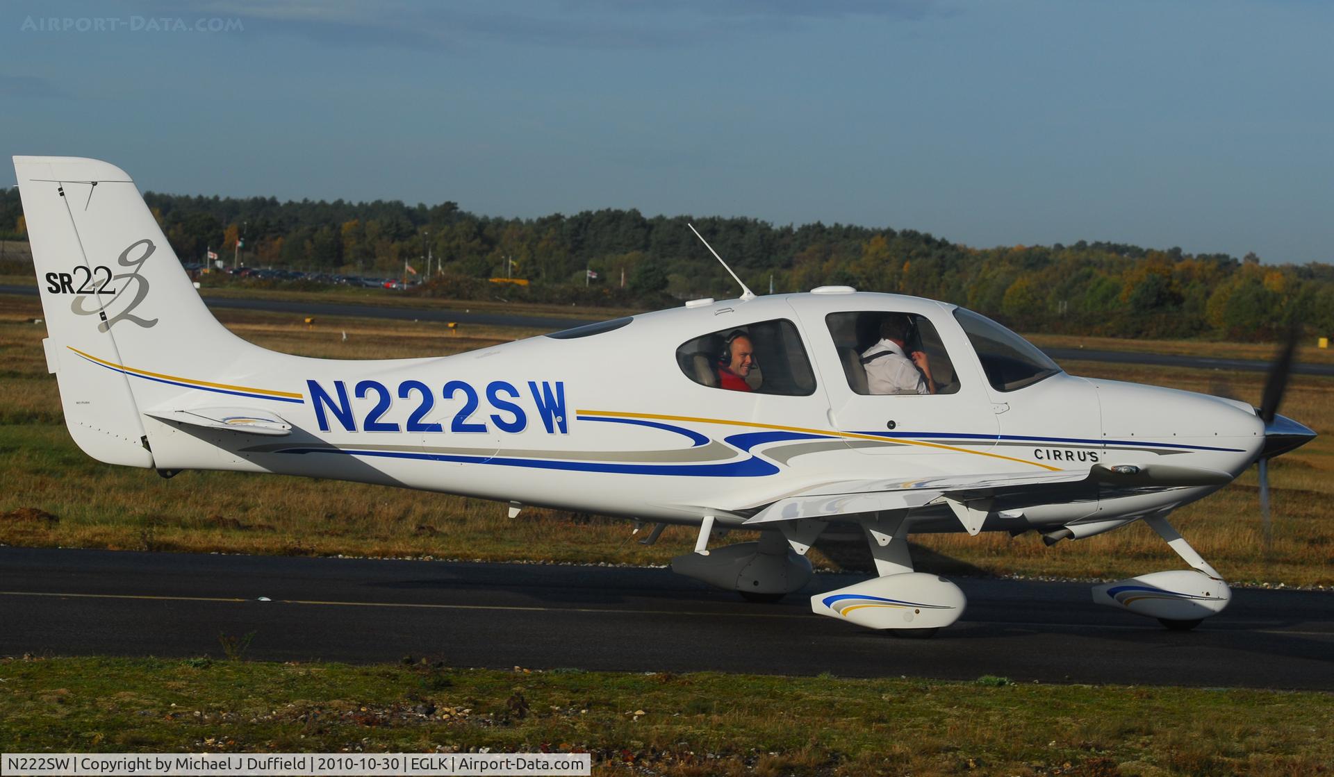 N222SW, 2004 Cirrus SR22 G2 C/N 0977, Smart Cirrus early morning visitor to Blackbushe on 30th October 2010