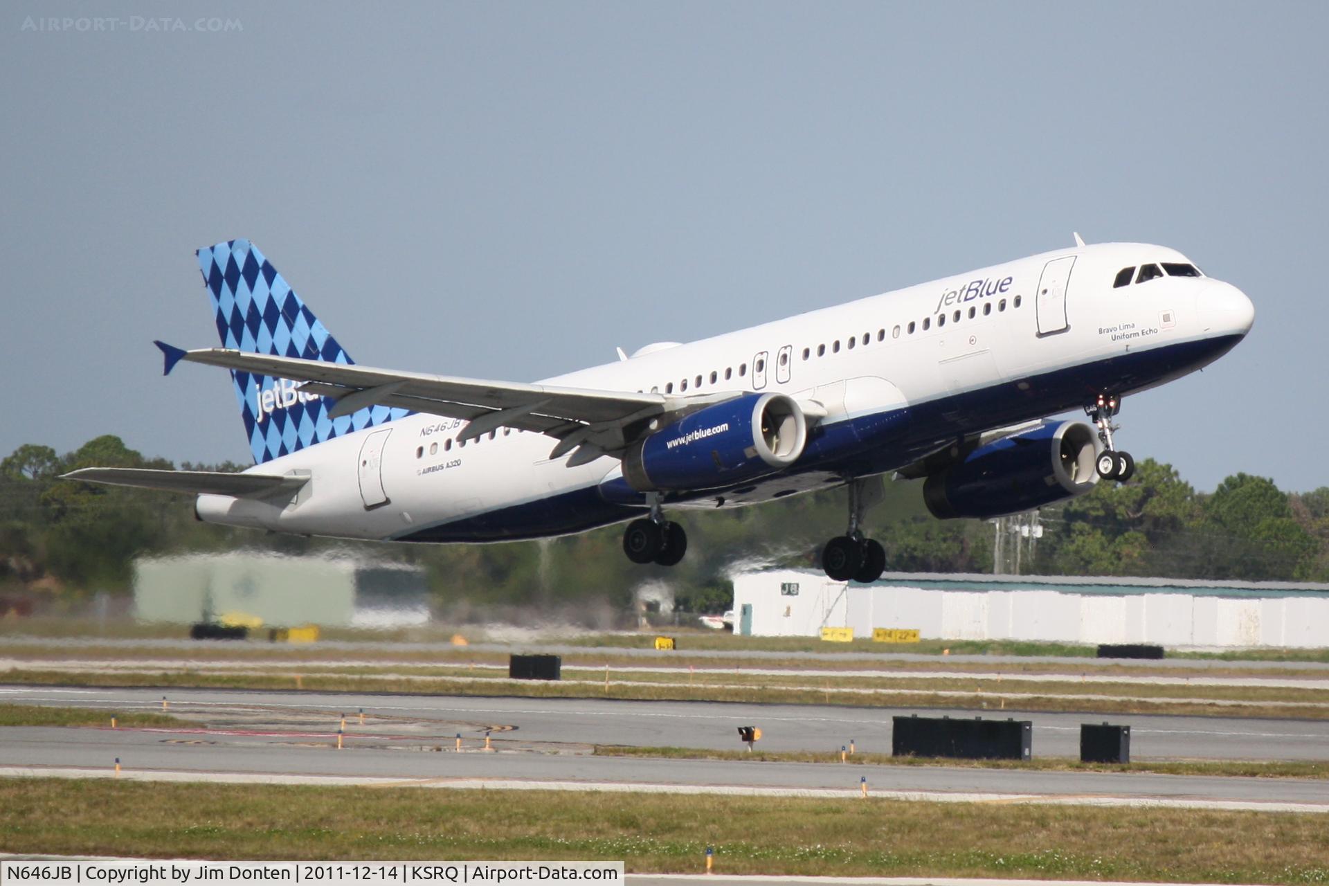 N646JB, 2006 Airbus A320-232 C/N 2945, Jet Blue Airbus A320 (646JB) departs from Runaway 14 at Sarasota-Bradenton International Airport