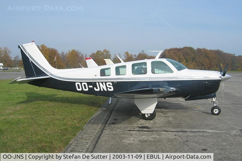 OO-JNS, 1977 Beech A36 Bonanza 36 C/N E-1108, Parked at Vliegclub Ursel.