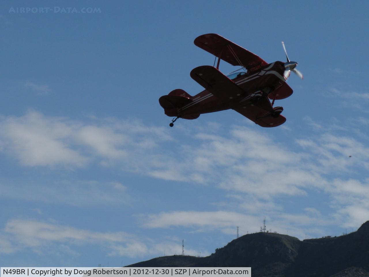N49BR, Pitts S-2A Special C/N 2212, 1980 Aerotek PITTS S-2A, Lycoming AEIO-540 260 Hp, fast takeoff climb Rwy 22