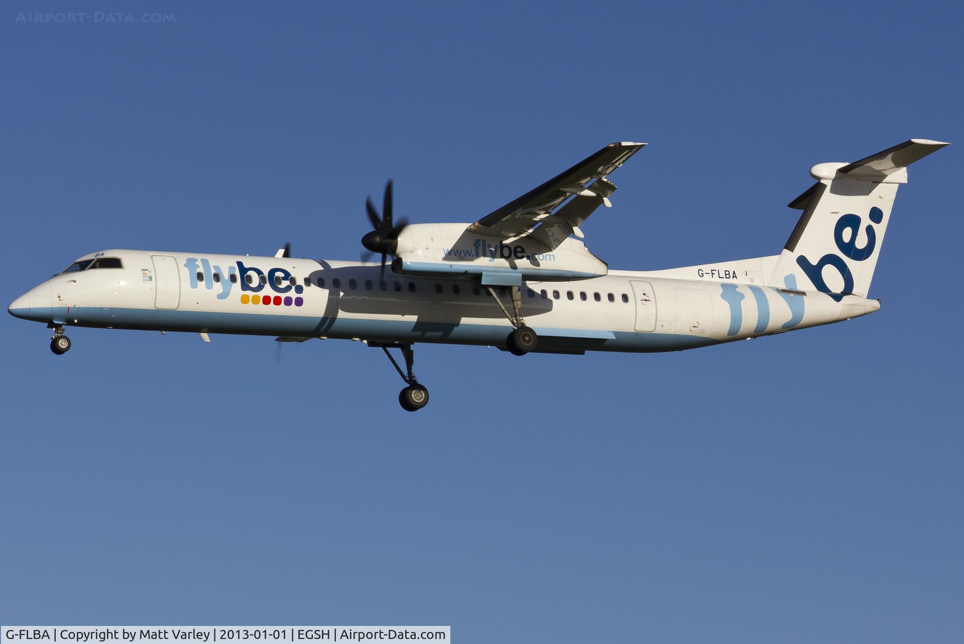G-FLBA, 2009 De Havilland Canada DHC-8-402Q Dash 8 C/N 4253, Arriving at EGSH.