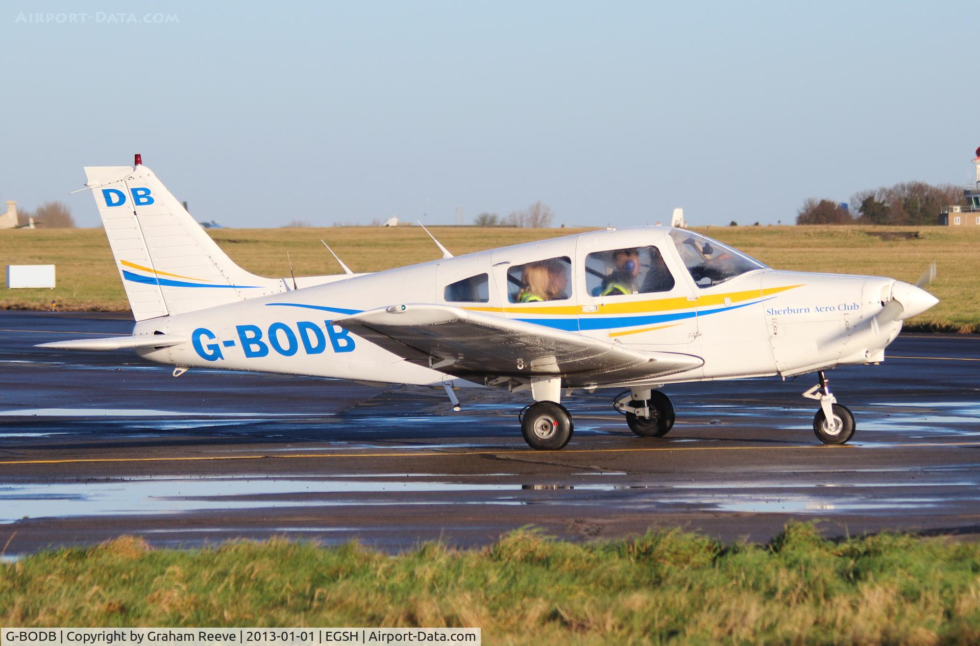 G-BODB, 1988 Piper PA-28-161 Cherokee Warrior II C/N 2816042, About to depart.