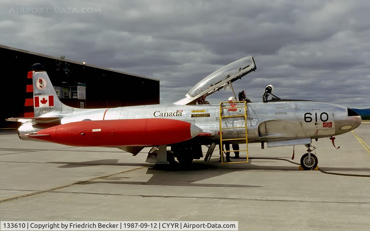 133610, 1959 Canadair CT-133 Silver Star C/N T33-610, transient at CFB Goose Bay