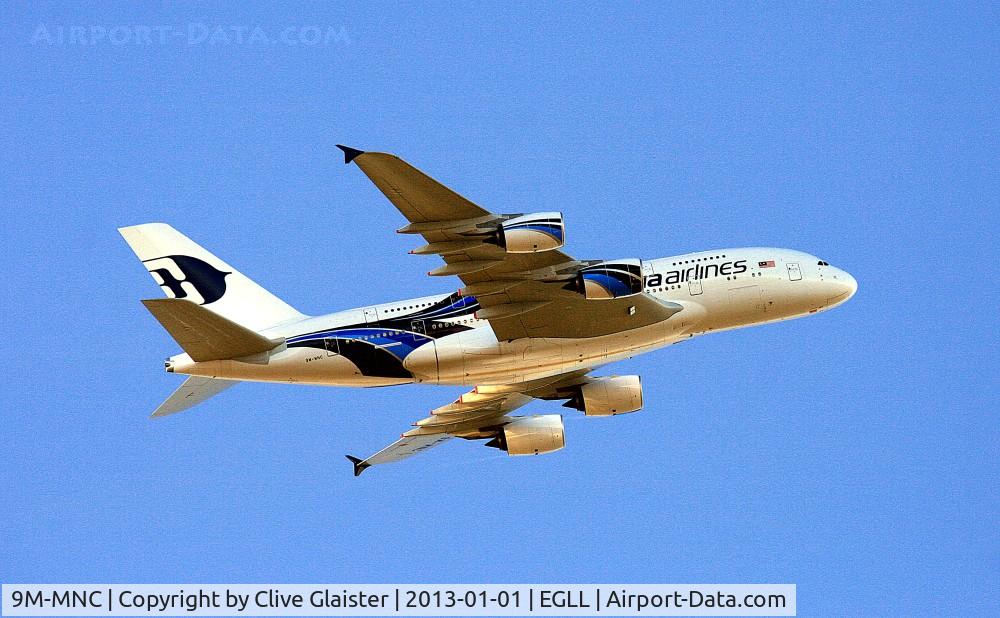 9M-MNC, 2011 Airbus A380-841 C/N 084, Departing Heathrow to Kuala Lumpur International (Sepang)