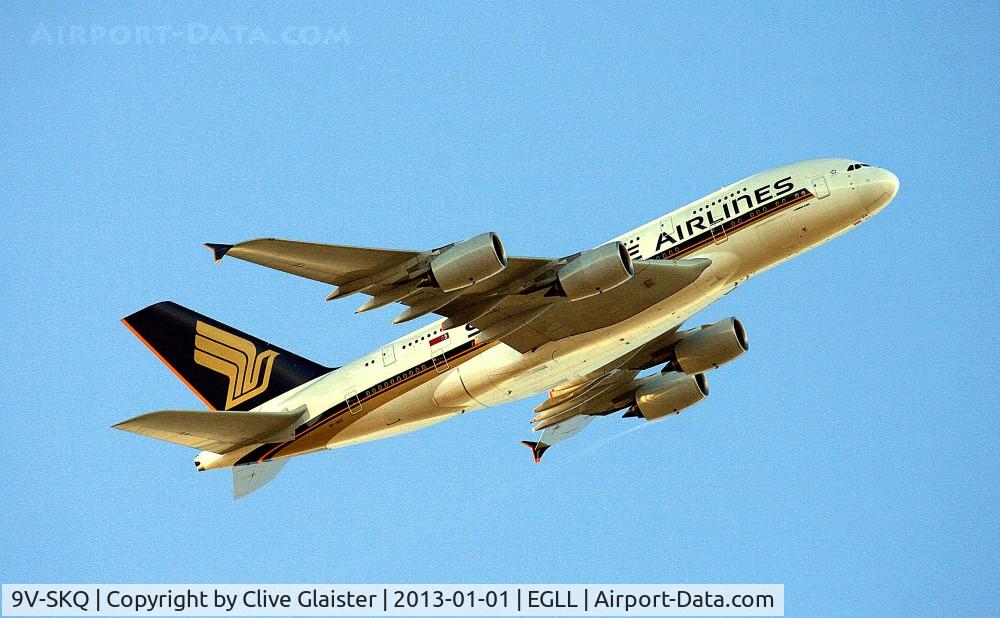 9V-SKQ, 2011 Airbus A380-841 C/N 079, Departing Heathrow to Changi, Singapore