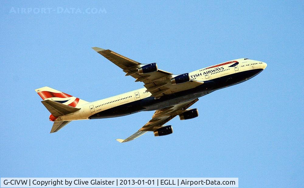 G-CIVW, 1998 Boeing 747-436 C/N 25822, Ex: (G-CIVR) > G-CIVW - Currently chartered and currently with, British Airways PLC since May 1998. Departing Heathrow to Delhi Indira Gandhi - India