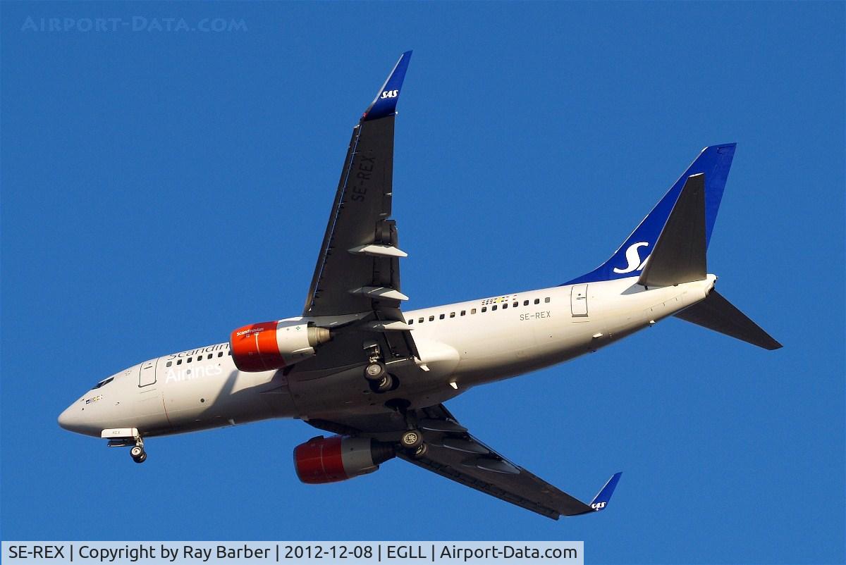 SE-REX, 2002 Boeing 737-76N C/N 33418, Boeing 737-76N [33418] (SAS Scandinavian Airlines) Home~G 08/12/2012. On approach 27R taken from my back garden.