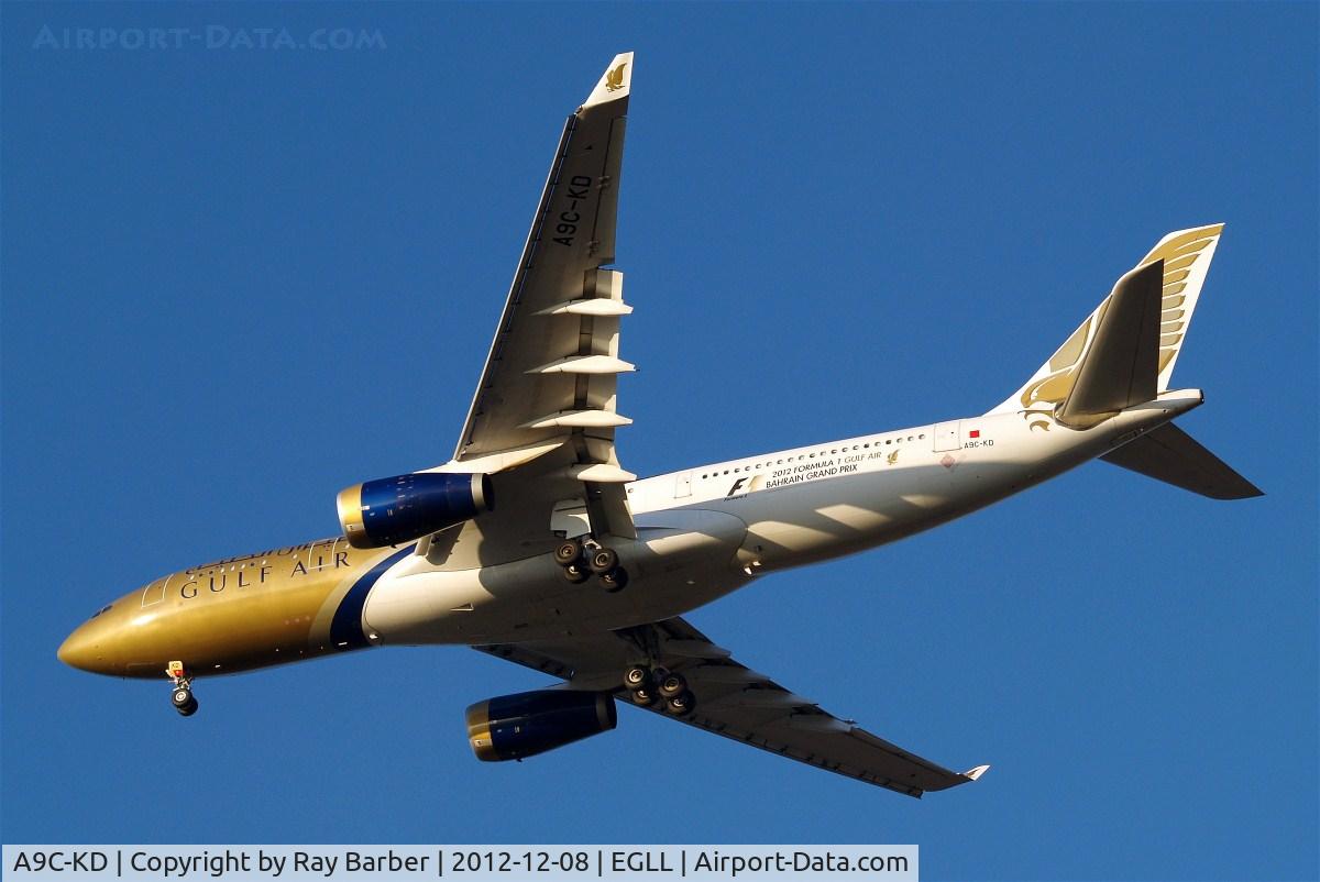 A9C-KD, 1999 Airbus A330-243 C/N 287, Airbus A330-243 [287] (Gulf Air) Home~G 08/12/2012. Shown here wearing *F1 2012 Formula 1 Gulf Air Bahrain Grand Prix * titles.
