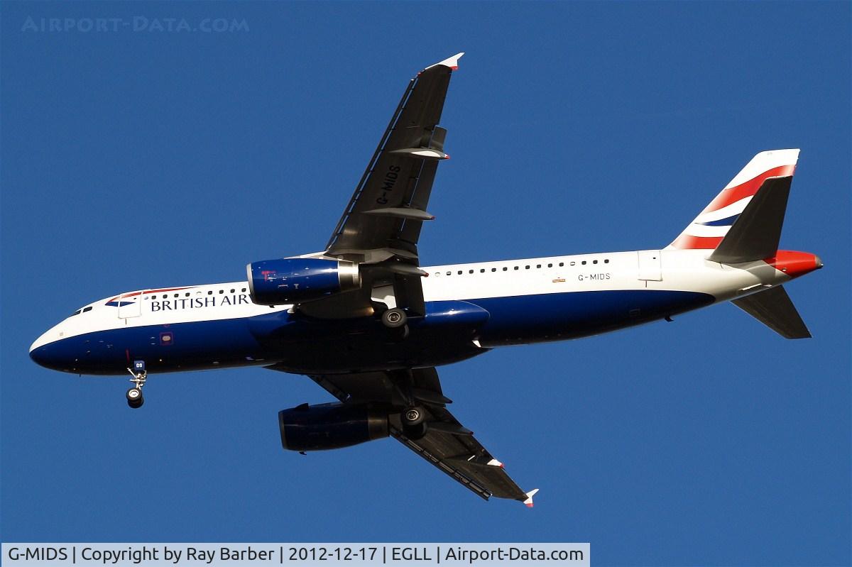 G-MIDS, 2001 Airbus A320-232 C/N 1424, Airbus A320-232 [1424] (British Airways) Home~G 17/12/2012. Now in full BA colours.