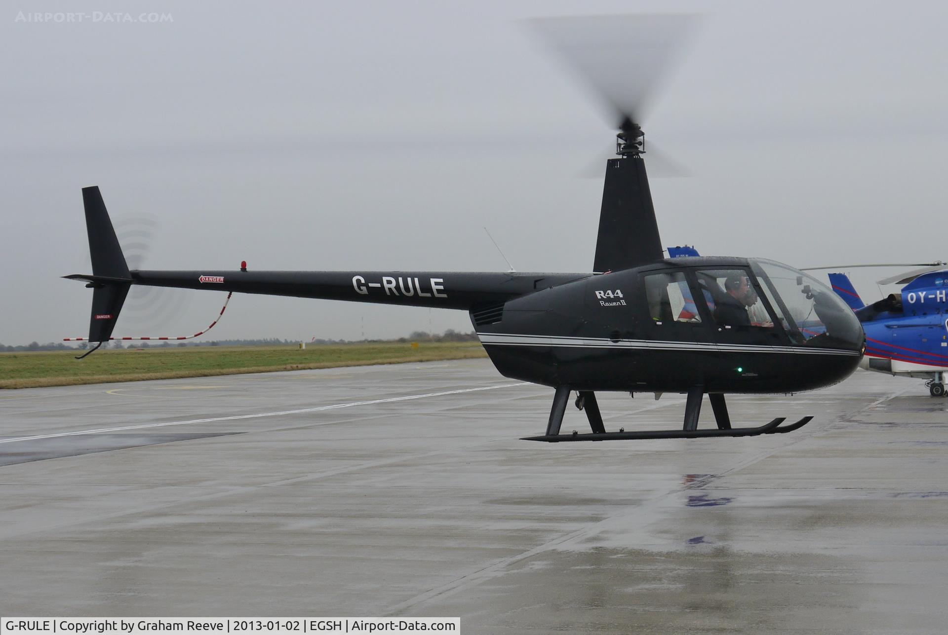 G-RULE, 2005 Robinson R44 Raven II C/N 11039, About to depart from Norwich.