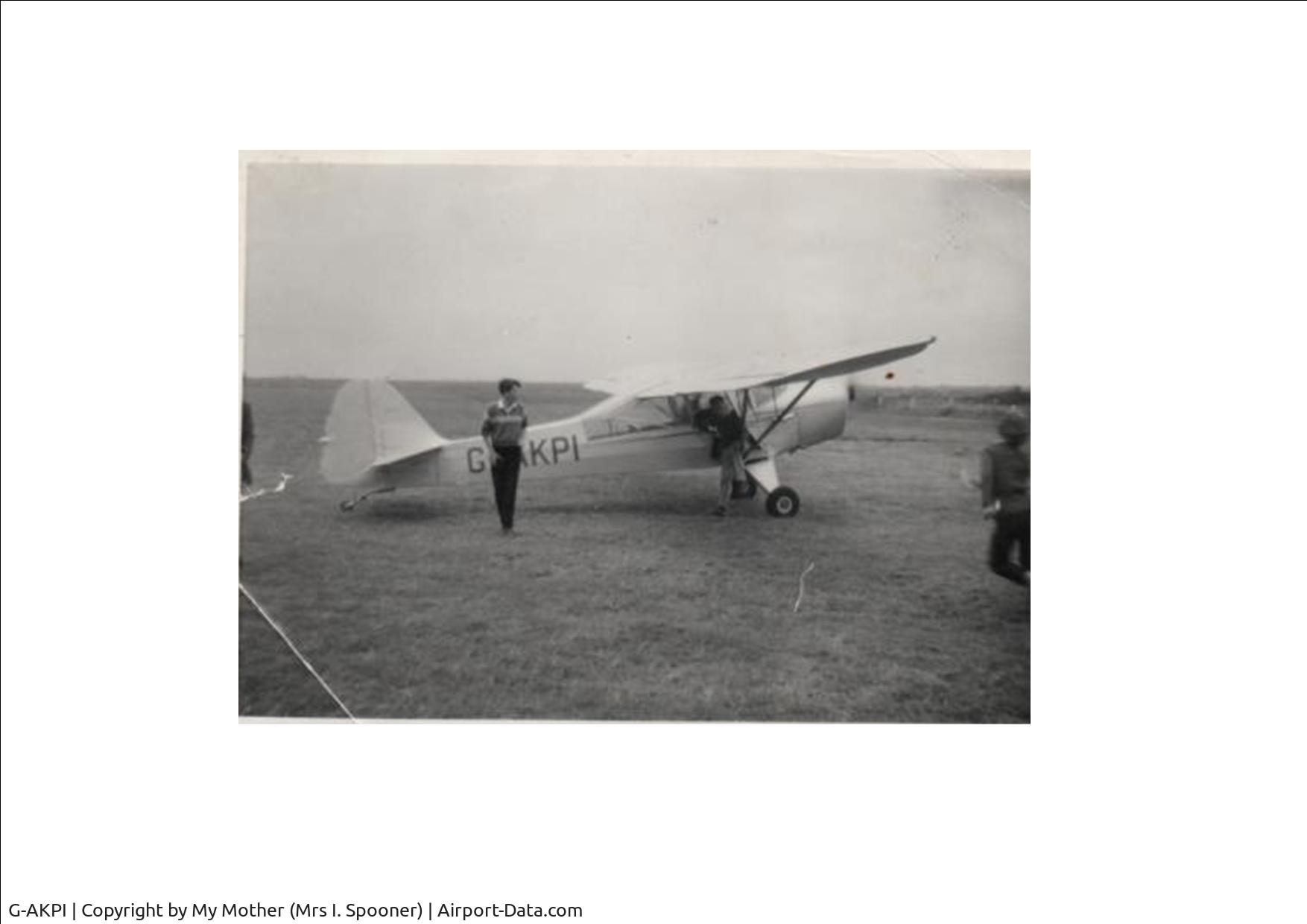 G-AKPI, 1944 Taylorcraft J Auster 5 C/N 1088, This is a photo of G-AKPI in abut 1958, not sure where but I was about 14 years of age, and was treated by my father for a half hour flight around the bay, possible Bournmouth, or somewhere on the east coast.  That's me in the foreground. (Paul Spooner)