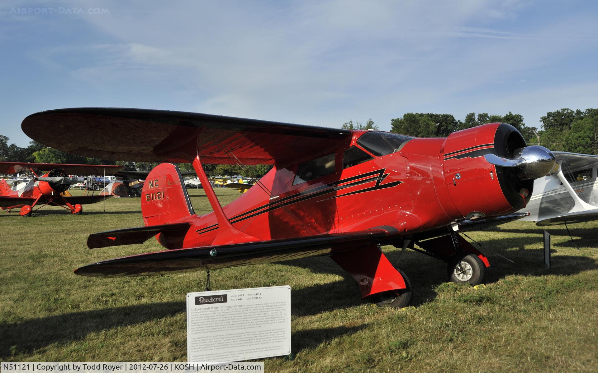 N51121, 1945 Beech D17S Staggerwing C/N 4914, Airventure 2012