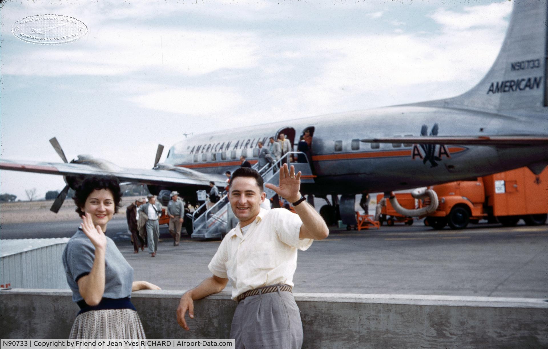 N90733, 1947 Douglas DC-6 C/N 43038, American Airlines DC6 Serial N90733, Pilot Officer Jean Yves RICHARD (France) with his wife Christiane photographed by a friend in 1954
