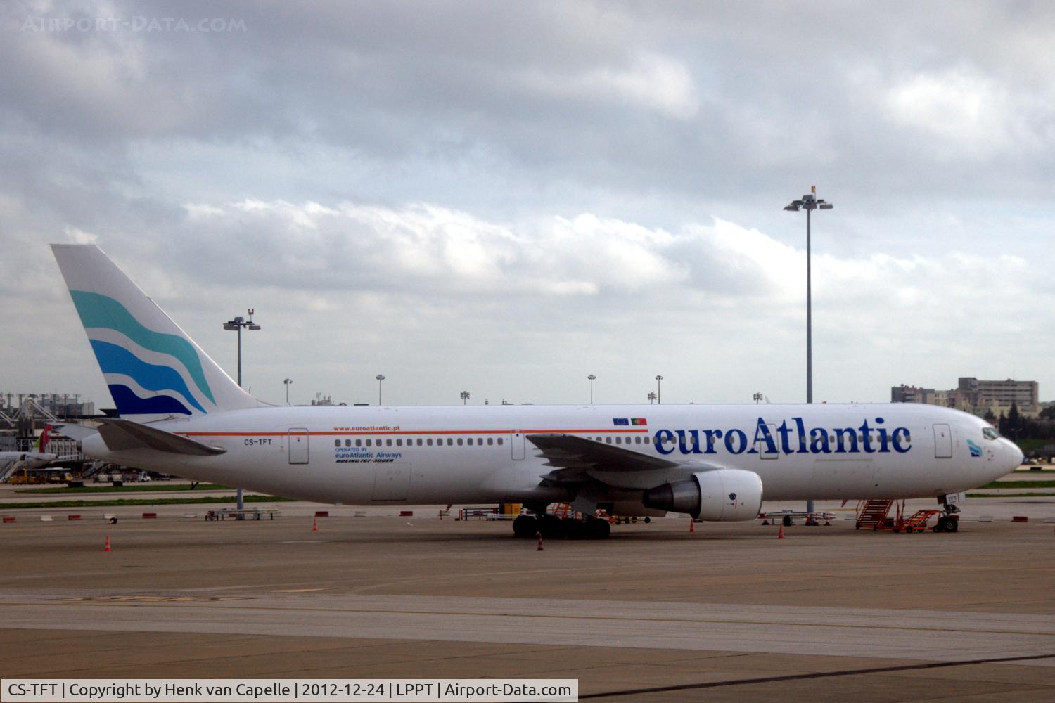 CS-TFT, 1993 Boeing 767-3Y0/ER C/N 26208, Boeing 767-300ER, operated by Euro Atlantic Airways, parked at Lisbon Portela airport, Portugal.