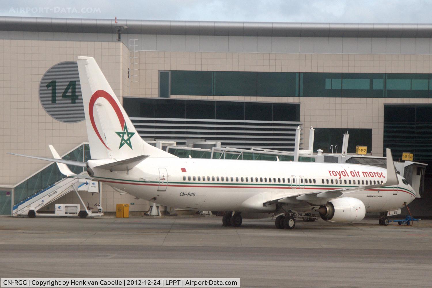 CN-RGG, 2011 Boeing 737-86N C/N 36829, Royal Air Maroc Boeing 737-800 parked at Lisbon Portela Airport airport, Portugal.