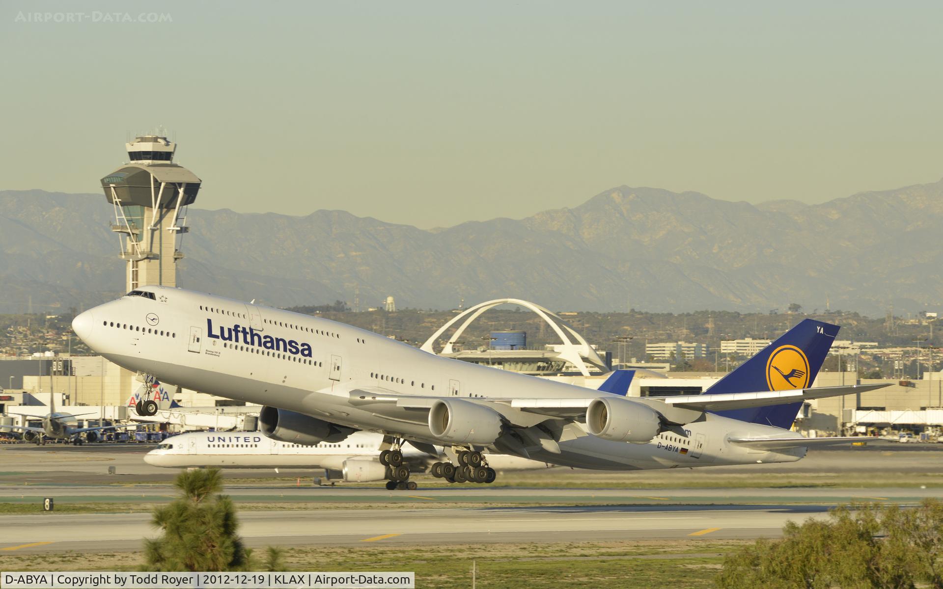 D-ABYA, 2012 Boeing 747-830 C/N 37827, Departing LAX on 25L