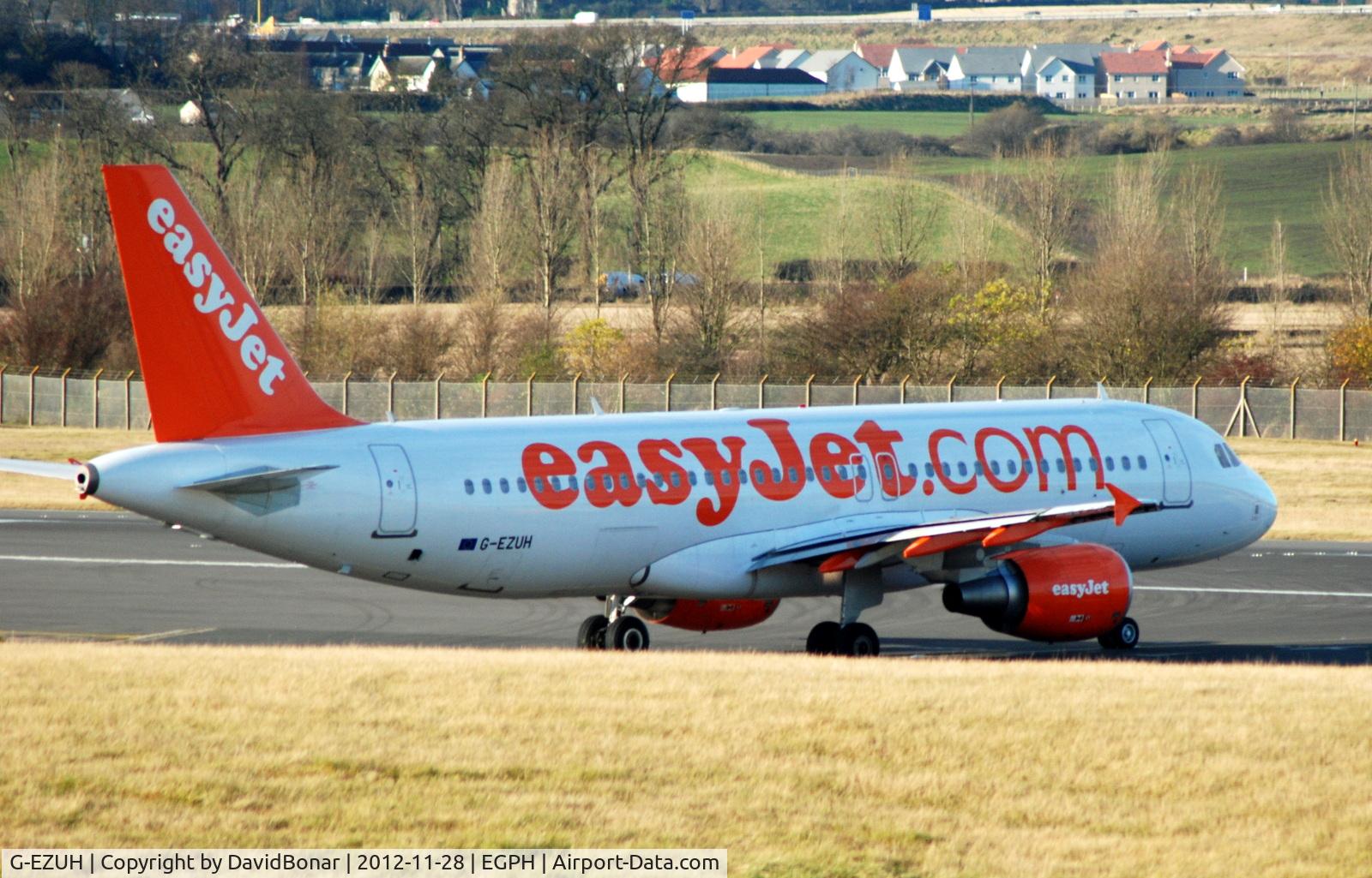G-EZUH, 2011 Airbus A320-214 C/N 4708, Turning on to Rwy 24 for a Winter departure