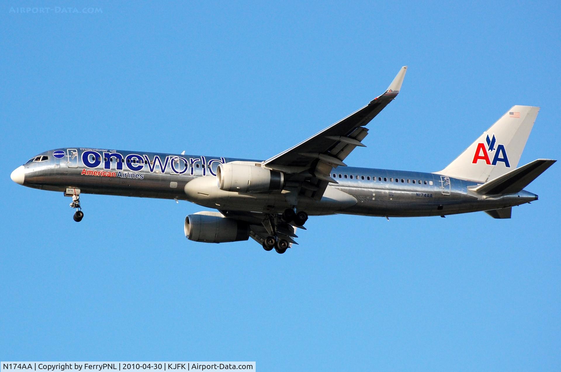 N174AA, 2002 Boeing 757-223 C/N 31308, One World B752 of AA coming in to land at JFK.