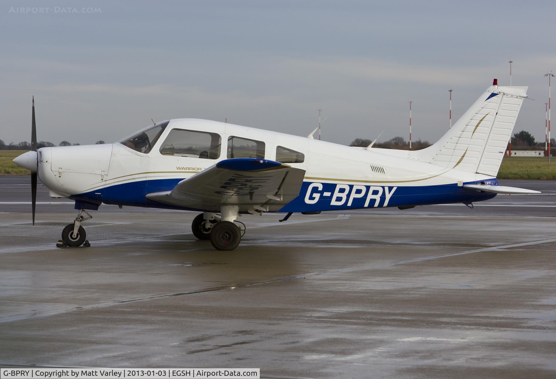 G-BPRY, 1984 Piper PA-28-161 Cherokee Warrior II C/N 28-8416120, Sat on stand at SaxonAir.
