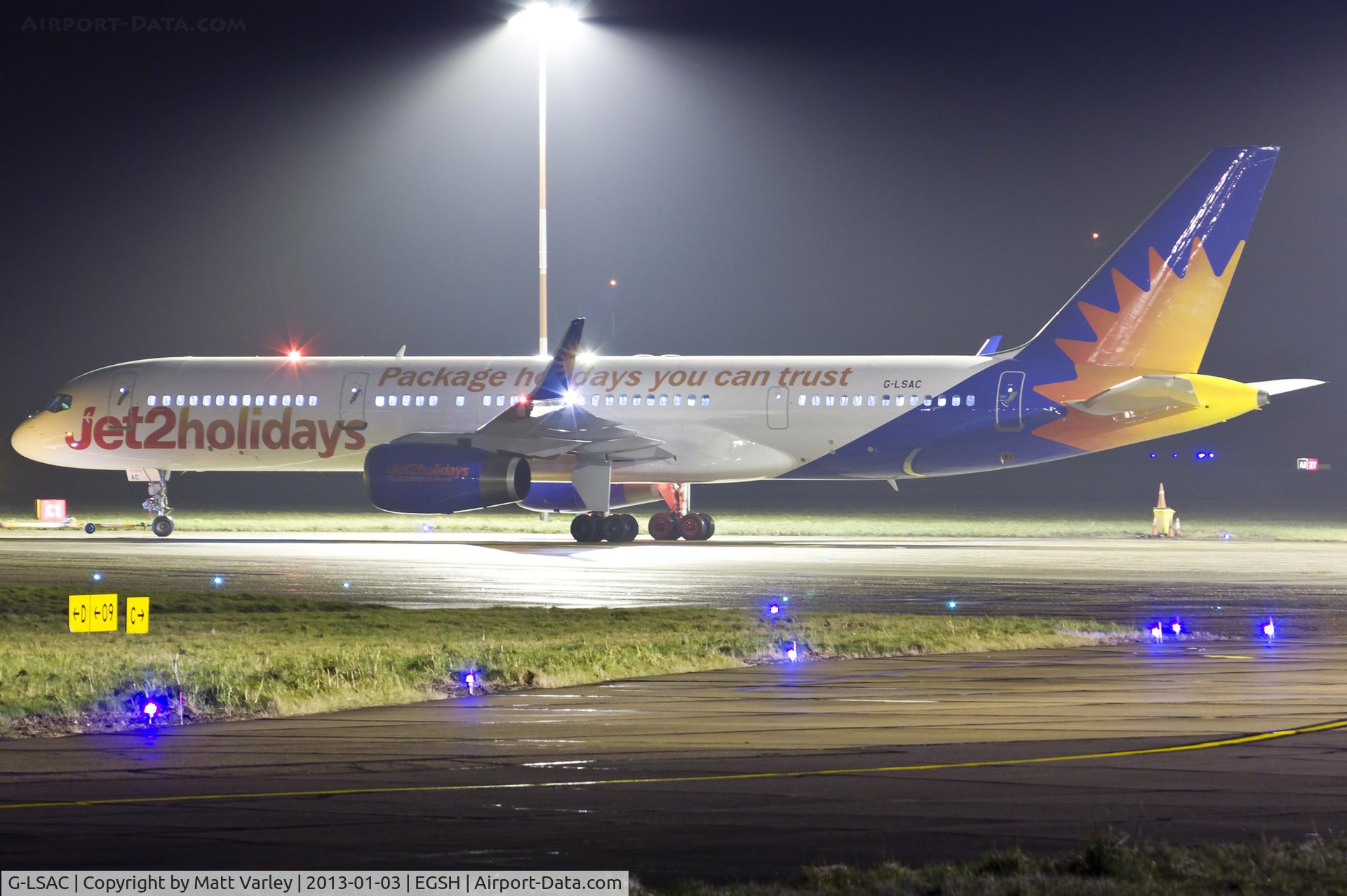 G-LSAC, 1992 Boeing 757-23A C/N 25488, Fresh out of spray in Jet2 holidays C/S.