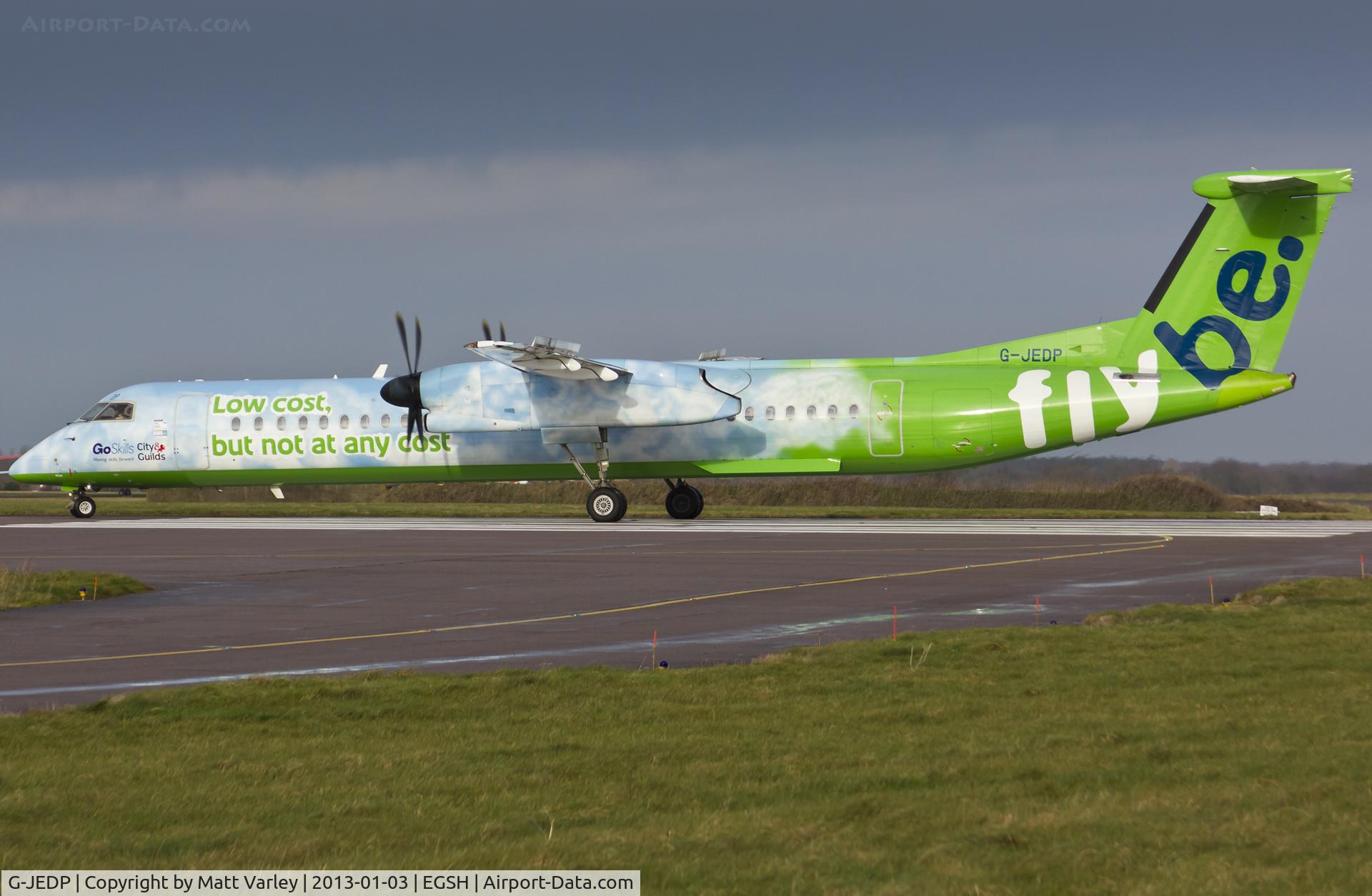 G-JEDP, 2003 De Havilland Canada DHC-8-402Q Dash 8 C/N 4085, Departing EGSH.