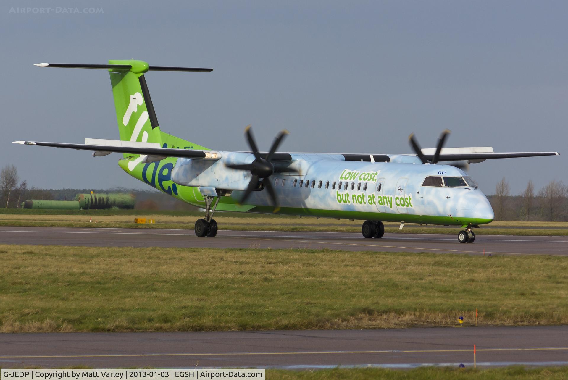 G-JEDP, 2003 De Havilland Canada DHC-8-402Q Dash 8 C/N 4085, Departing EGSH.