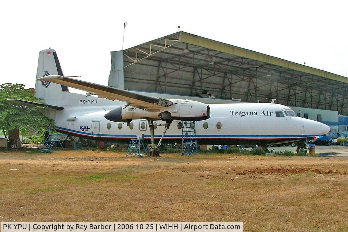 PK-YPU, 1963 Fokker F-27-200 Friendship C/N 10222, Fokker F-27-200 Friendship [10222] (Trigana Air Service) Jakarta-Halim~PK 25/10/2006. Seen here minus engines and wheels.