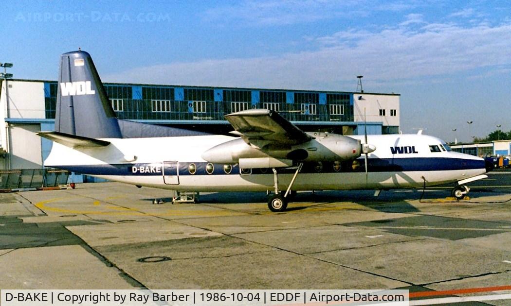 D-BAKE, 1964 Fokker F-27-100 Friendship C/N 10257, Fokker F-27-100 [10257] (WDL Flugdienst) Frankfurt~D 04/10/1986