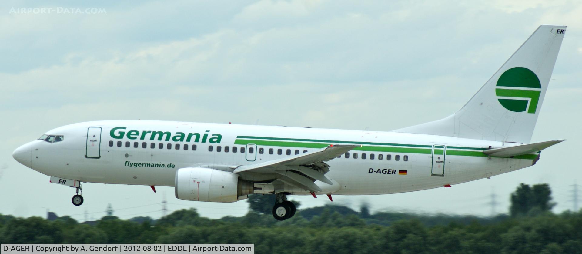 D-AGER, 1998 Boeing 737-75B C/N 28107, Germania, seen here on short finals at Düsseldorf Int´l (EDDL)