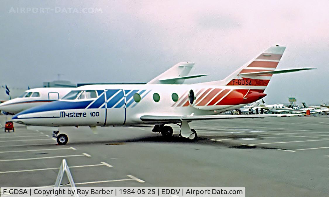 F-GDSA, 1984 Dassault Falcon 100 C/N 202, Dassault Falcon 100 [202] Hannover~D 25/05/1984. Image taken from a slide.