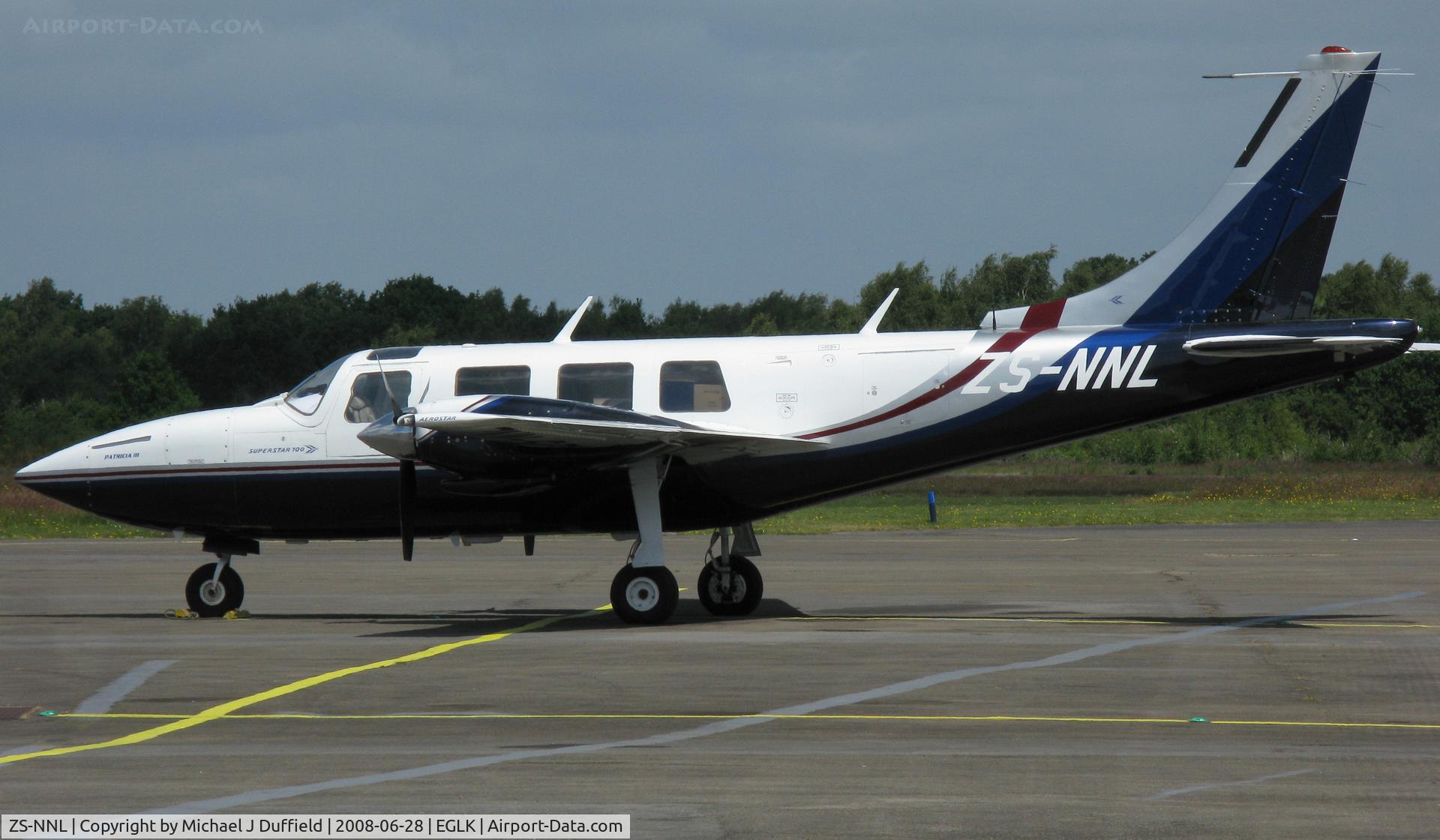 ZS-NNL, 1978 Piper Aerostar 601P C/N 61P-0554-238, The second Aerostar from South Africa to be seen at Blackbushe, this one is named 'Patricia III'. Shot on 28th June 2008
