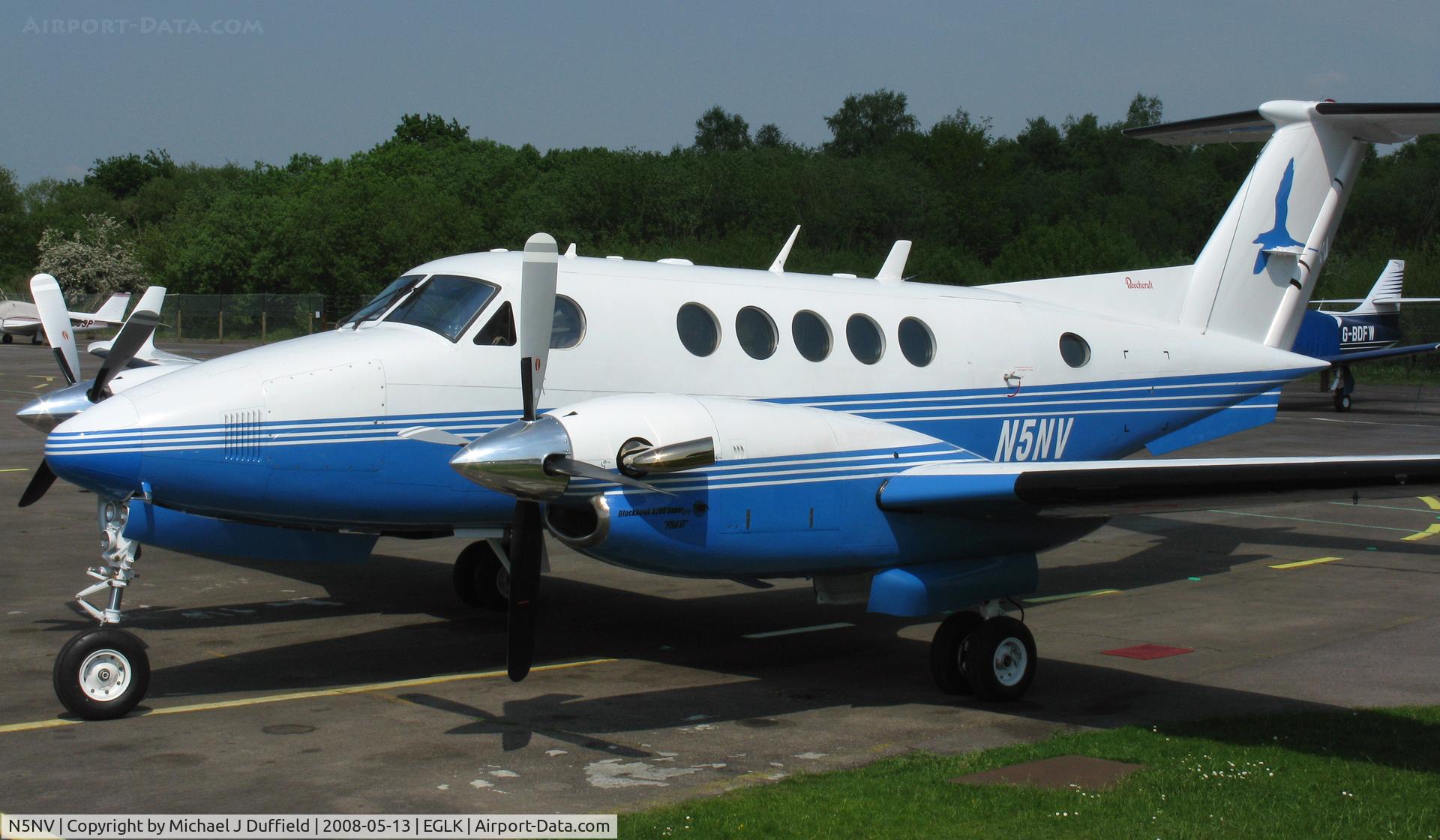 N5NV, 1984 Beech B200 King Air C/N BB-1202, B200 Super King Air wearing a smart colour scheme, seen at Blackbushe on 13th May 2008.